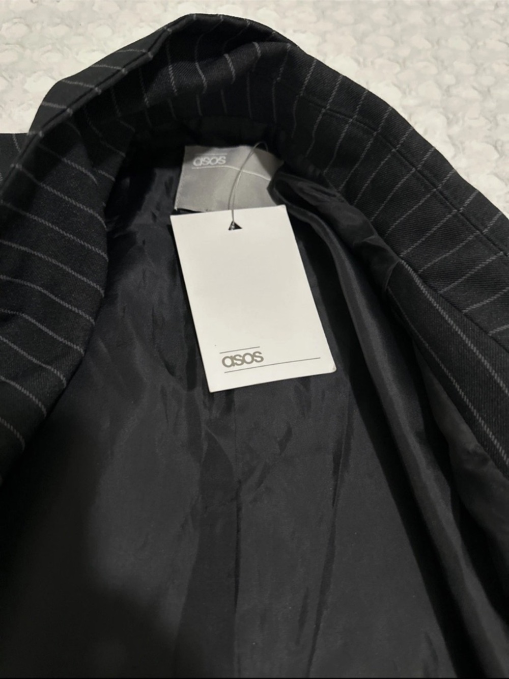 ASOS Black Pinstripe Double-Breasted Blazer Women size 14 new - Picture 2 of 6